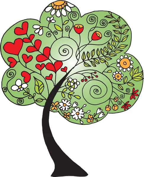 Vector Ilustración Árbol Flor Forma Corazón Patrón Diseño — Vector de stock