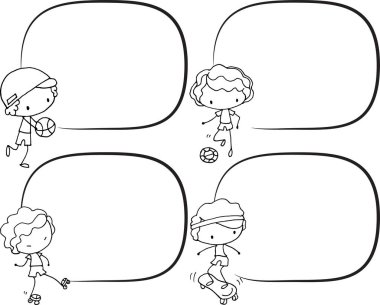 vektör karikatür eğitimi çocuklar ve kızlar kalem kenarlı çerçeve konuşma kartı balonu arka planı setine sahipler