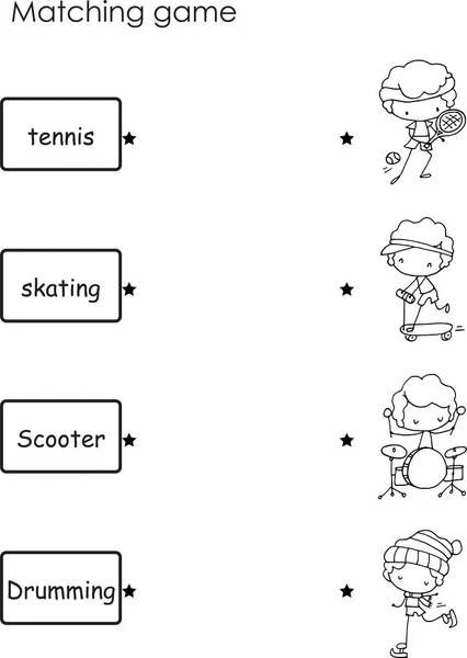 Vektorové Kreslené Děti Předškolní Odpovídající Podstatná Jména Obrázky Aktivita — Stockový vektor
