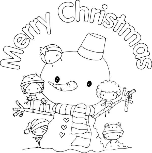 Feliz Navidad Muñeco Nieve Niño Ilustración Vector Dibujos Animados — Archivo Imágenes Vectoriales