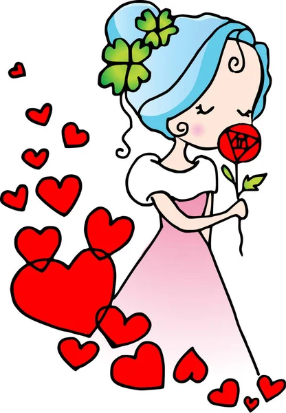 病媒卡通画美女与花朵之爱 — 图库矢量图片