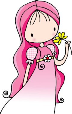 Çiçekli vektör karikatür kızı