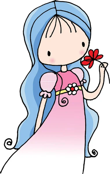 Vector Dibujos Animados Chica Con Flores — Vector de stock