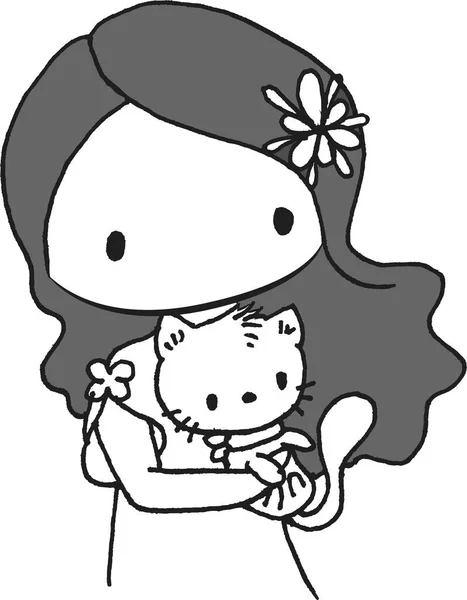 Vetor Cartoon Menina Com Flores — Vetor de Stock