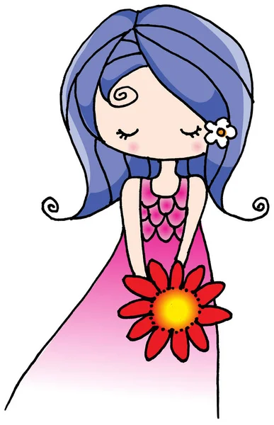 Vector Cartoon Meisje Met Bloemen — Stockvector