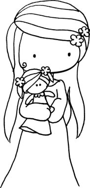 vektör karikatürü. Kalp şeklinde oyuncakları olan güzel kız.