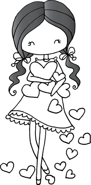 Vektor Karikatura Krásná Dívka Hračky Tvar Srdce — Stockový vektor