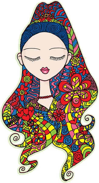 Векторный Рисунок Девушка Цветами Волосы Дизайн Искусство — стоковый вектор