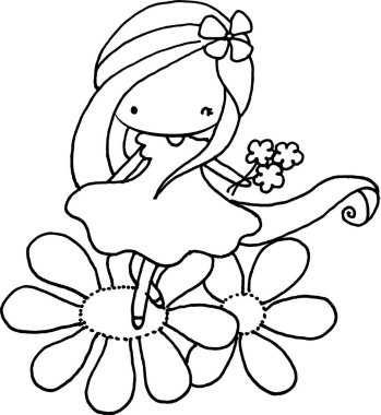 vektör karikatür siyah beyaz kız ve evcil köpek yavrusu