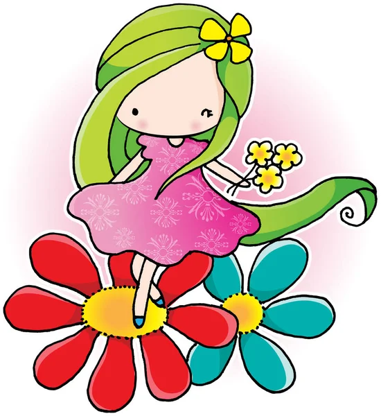 Drawings Cute Girls Flowers Royalty-Free Images, Stock Photos & Pictures