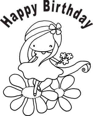 Vektör karikatür mutlu doğum günü kartı kızı