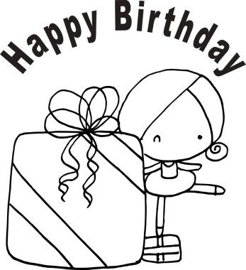 Vektör karikatür kızı ve hediye doğum günü kartı.