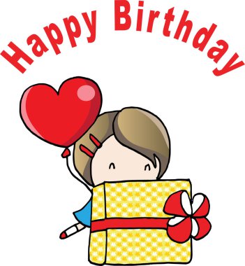 Vektör karikatür kızı ve hediye doğum günü kartı.