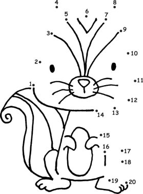 vektör karikatür eğitim oyunu 1 'den 20' ye kadar olan noktalara sincap aktivitesi çizerek katılın