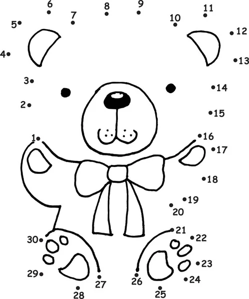 Vetor Desenho Animado Educação Jogo Junte Aos Pontos Desenho Urso — Vetor de Stock