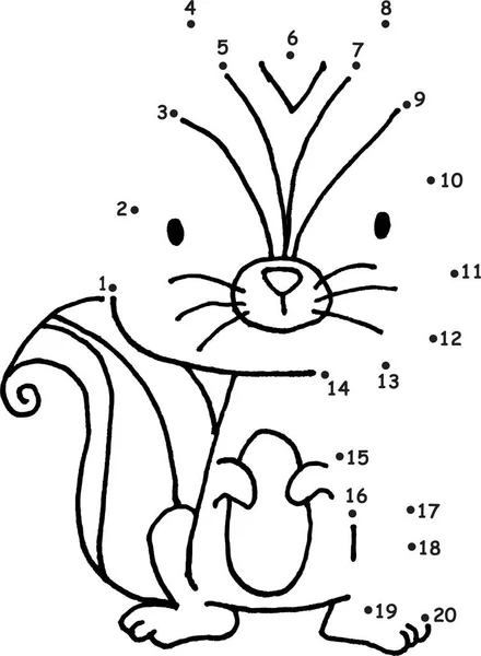 Vektor Karikatura Vzdělávání Hra Připojit Tečkám Kreslení Veverka Činnost — Stockový vektor