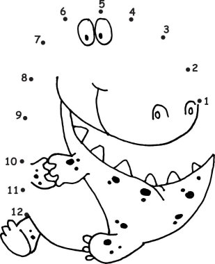 vektör karikatür eğitim oyunu etkinliği Dinozor 1 'den 20' ye kadar olan noktaları birleştirir