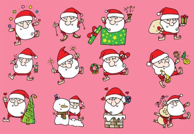 Vektör illüstrasyon çizgi filmi Noel Baba Kardan Adam Noel kartı serisi