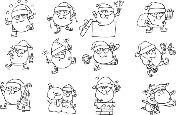 Vector Ilustración Dibujos Animados Santa Claus Muñeco Nieve Serie Tarjetas — Archivo Imágenes Vectoriales