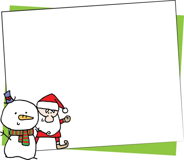 Vector Illusztráció Rajzfilm Mikulás Hóember Karácsonyi Kártya Keret Sorozat — Stock Vector