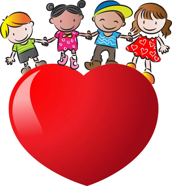 Kids standing on a heart shape — Stock Photo, Image