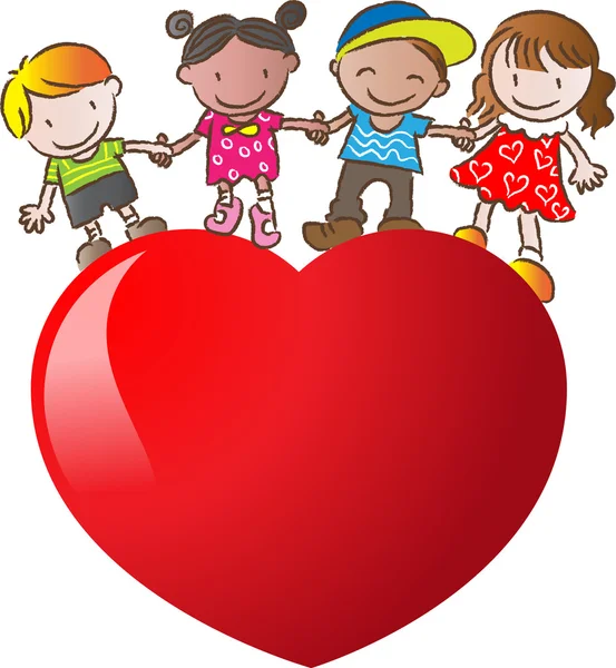 Kids standing on a heart shape — Stock Photo, Image