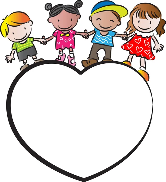 Děti stojící na tvaru srdce — Stock fotografie