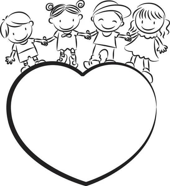 Kids standing on a heart shape — Stock Photo, Image