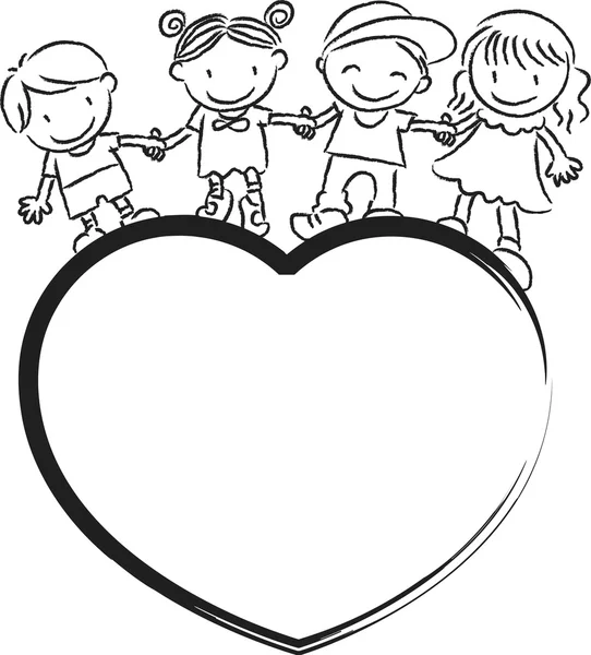 Kids standing on a heart shape — Stock Photo, Image