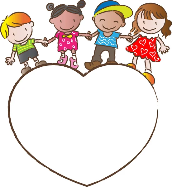 Bambini in piedi su una forma di cuore — Foto Stock