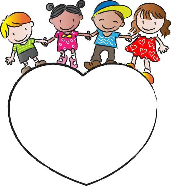 Τα παιδιά στέκεται πάνω σε ένα σχήμα καρδιάς — Φωτογραφία Αρχείου