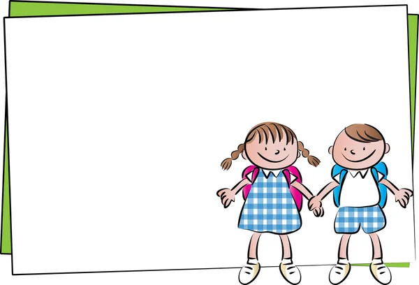 Cartoon drawing kids with blank border — Stock Photo, Image