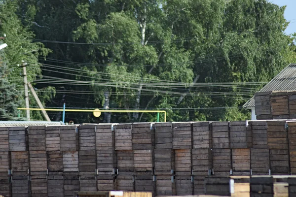 Dřevěné Boxy Nad Sebou Skladu Prázdné Dřevěné Kontejnery — Stock fotografie