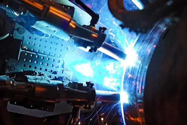 Butt Welding Underwater Pipeline Using Automatic Equipment Mobile System Welding — Stock Photo, Image