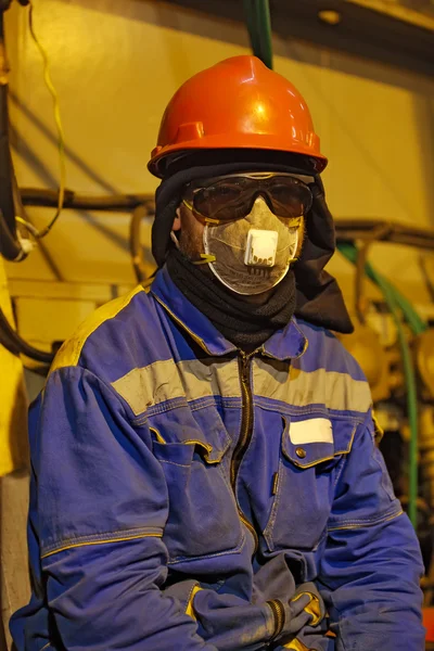 Operaio Tuta Intera Respiratore Abbigliamento Protettivo Dei Tecnici — Foto Stock