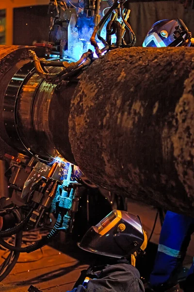 Сідло Зварювання Підводного Конвеєра Використанням Автоматичного Обладнання Мобільна Система Зварювання — стокове фото