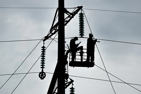 Power Line Podpora Izolátory Dráty Vzhled Design Montáž Instalace Nové — Stock fotografie