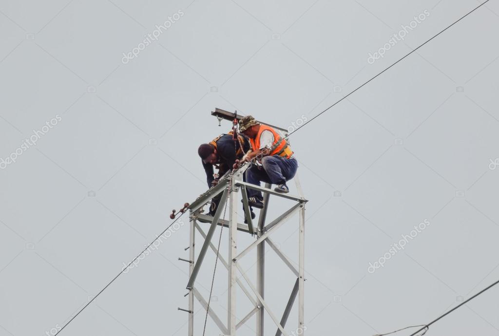 Assembly and installation of new support of a power line Stock