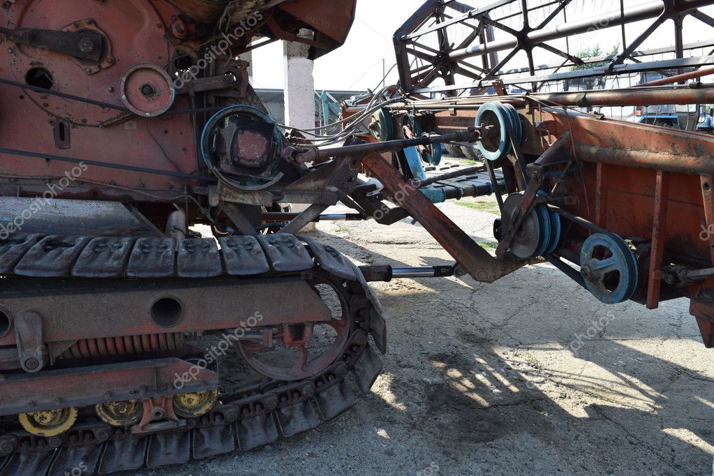 Combine Harvester Agricultural Machinery Harvesting Fields Stock