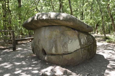 Büyük Shapsug dolmen. Kuban ormanda bir megalytic yapımı.