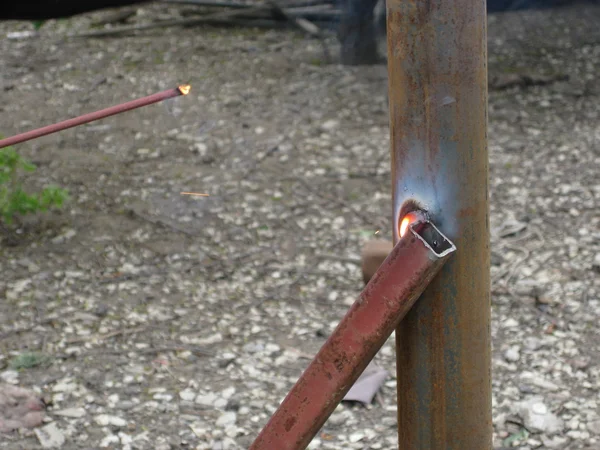 Soldadura Tubería Cuadrada Acero Soldadura Eléctrica Uso Soldadura Eléctrica Hogar —  Fotos de Stock