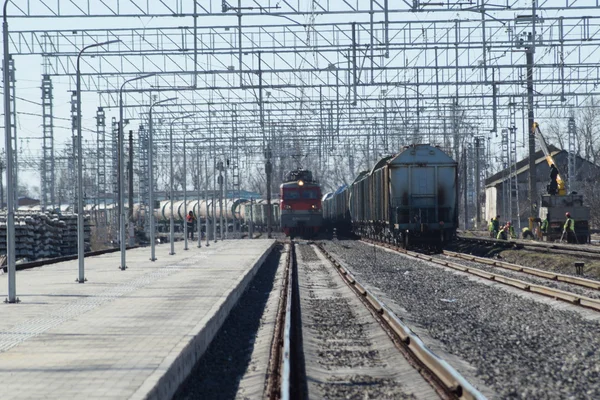 Σιδηροδρομικές Γραμμές Στο Σταθμό Του Τρένου Νέα Σιδηροδρομική Γραμμή — Φωτογραφία Αρχείου