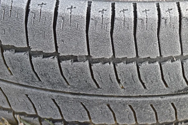 Hoarfrost Rubber Tire Wheel Morning Frost — Stock Photo, Image