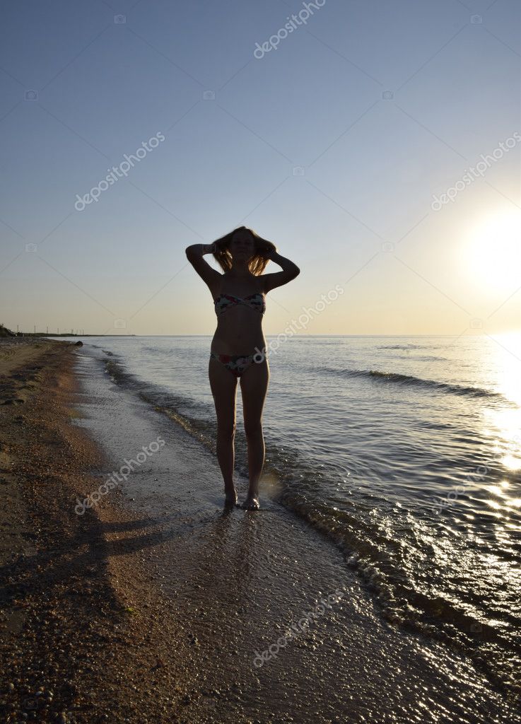 Silhouette Girl Sunset Sea Dark Silhouette Sea Sunset Girl