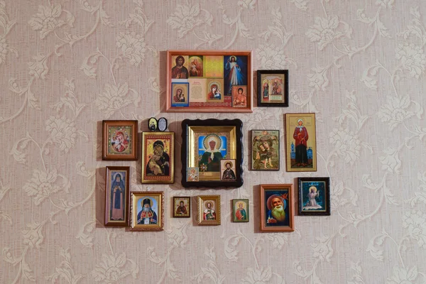 Russia Poltavskaya Village December 2015 Orthodox Christian Icons Wall Glued — Stock Photo, Image