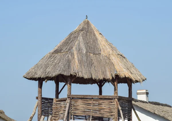 Wachturm Mit Reetdach Aussichtsturm Aus Holz — Stockfoto