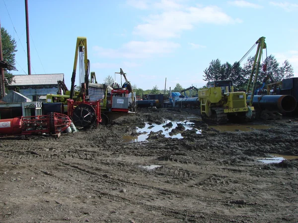 萨哈林岛 俄罗斯 2014 在地面上的天然气管道建设 运输的能源载体 — 图库照片