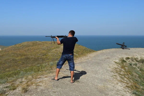 Man Met Een Pistool Hoax Openlucht Museum — Stockfoto