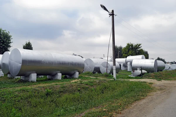 Tanques Plata Para Almacenamiento Fertilizantes Edificios Agrícolas — Foto de Stock