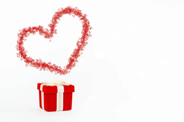Boîte Cadeau Rouge Attachée Avec Des Rubans Coeur Avec Des — Photo